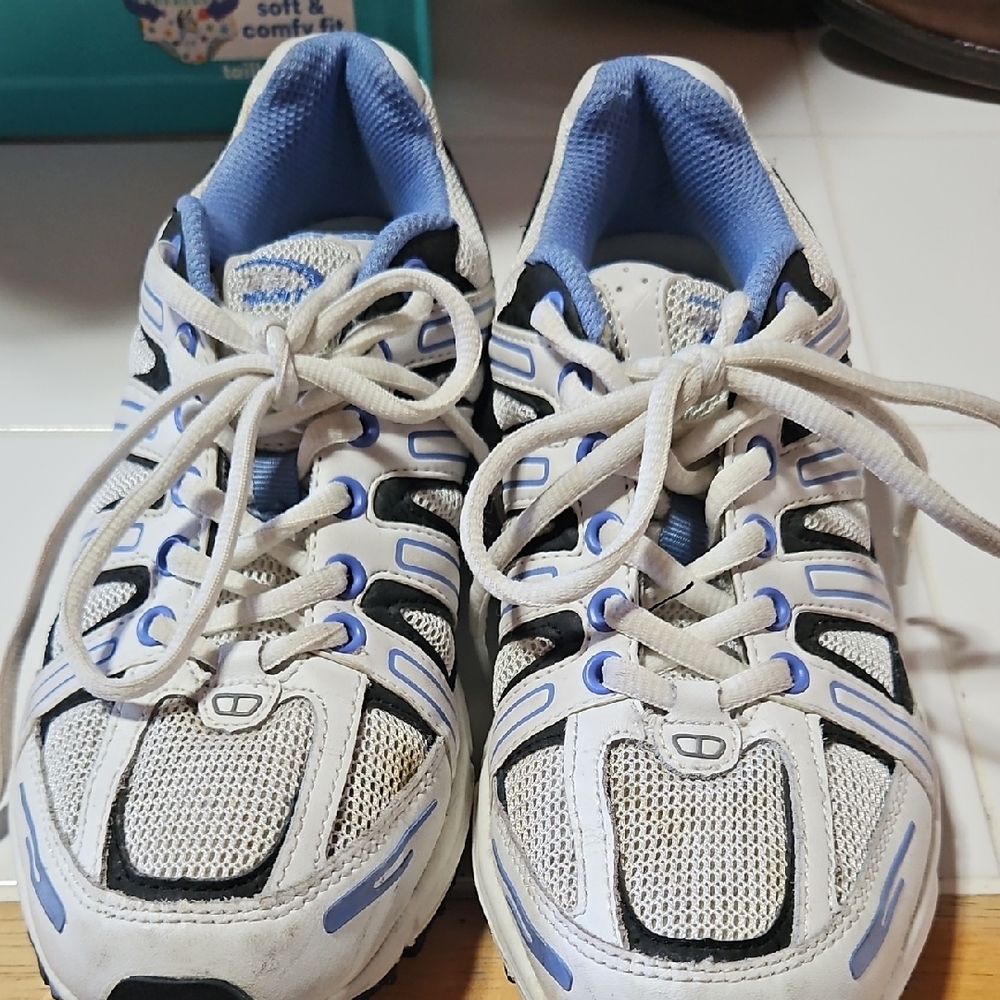 Women's White and Blue Athletic Shoes